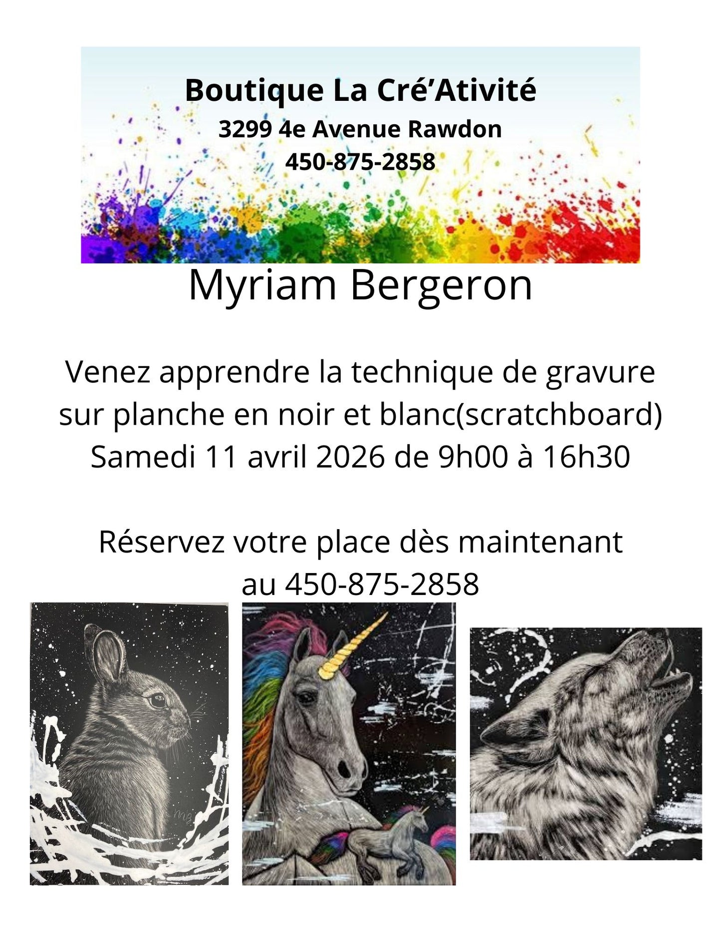 2 - Rawdon - Technique de gravure sur planche (scratchboard - Samedi 11 avril 2026