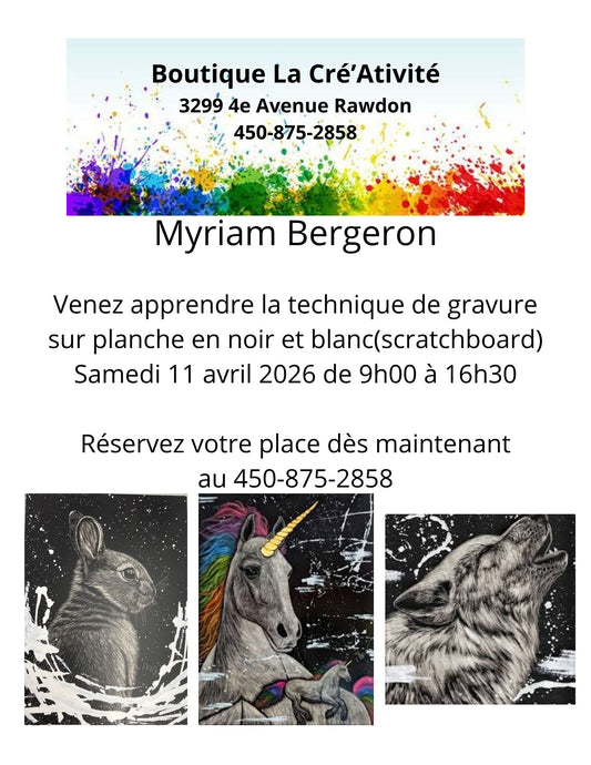 2 - Rawdon - Technique de gravure sur planche (scratchboard - Samedi 11 avril 2026