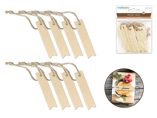 Étiquette en bois avec corde de jute